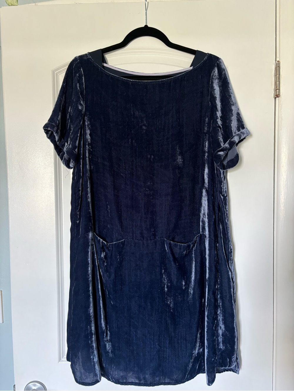 Velvet Mini Dress with Front Pockets - Navy